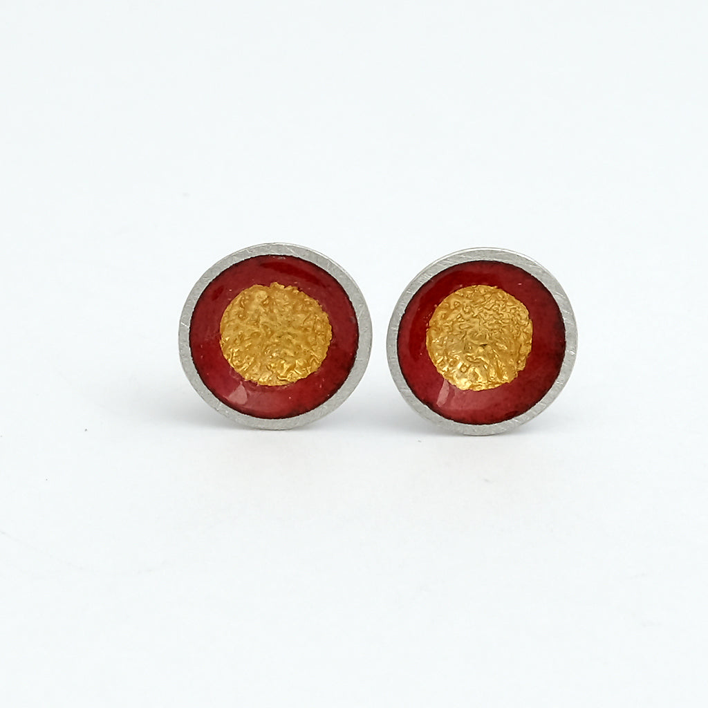 elke-hackner_ein_paar_ohrstecker_minischalen_rot-goldpunkt