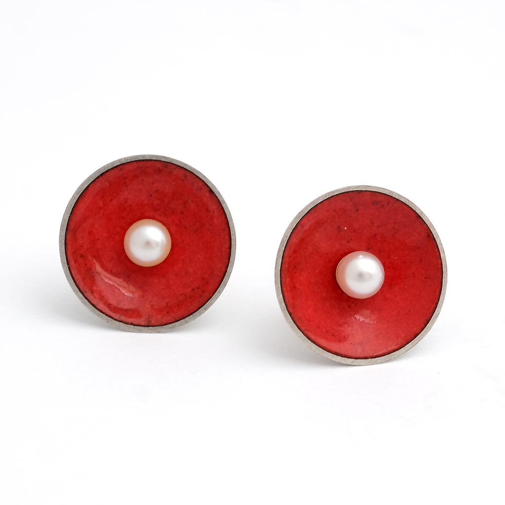 Ohrschmuck Elke Hackner 'Schälchen' rot + Stecker